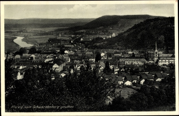 PC Merzig on the Saar in Saarland, city panorama from the Schwarzenberg