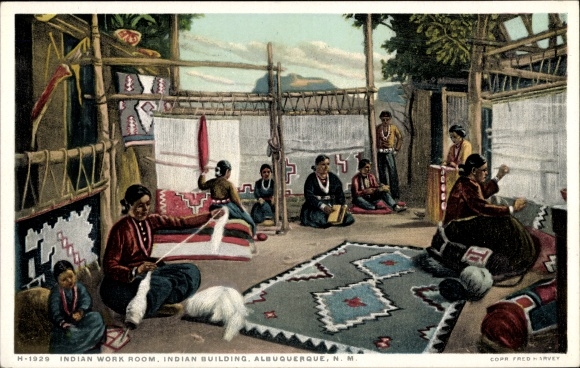 Postcard Albuquerque New Mexico USA, photochromy Detroit Publishing Company, Indians, carpet weavers