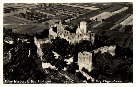 Postcard Trimberg Elfershausen in Lower Franconia, Trimburg near Bad Kissingen, aerial photograph, ruin