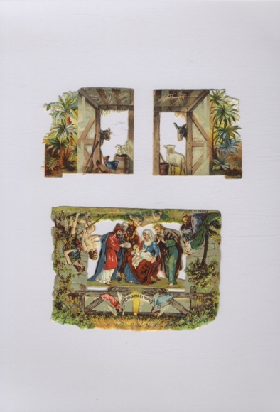 3 wafers stable of Bethlehem, three shepherds, baby Jesus, approx. 9 x 12 cm and 6 x 7 cm