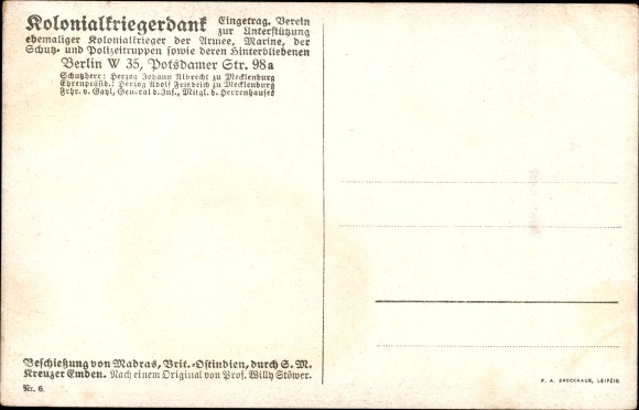 Artist Postcard Stöwer, Willy, SMS Emden bombards Madras, cruiser, Imperial Navy, I. WK