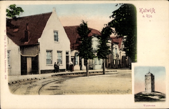 Postcard Katwijk aan den Rijn South Holland Netherlands, Dorpstraat, lighthouse