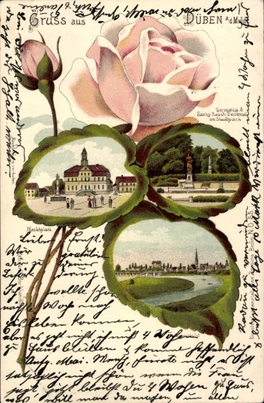 Rosen Chromo-Litho Bad Düben an der Mulde Saxony, Market Square, Monument in the City Park, Panorama