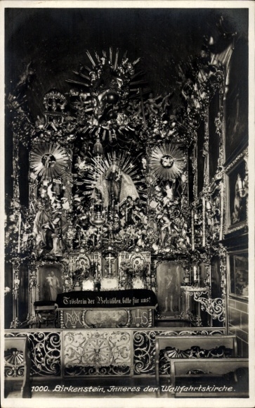 Postcard Birkenstein Fischbachau in Upper Bavaria, interior of the pilgrimage church, altar