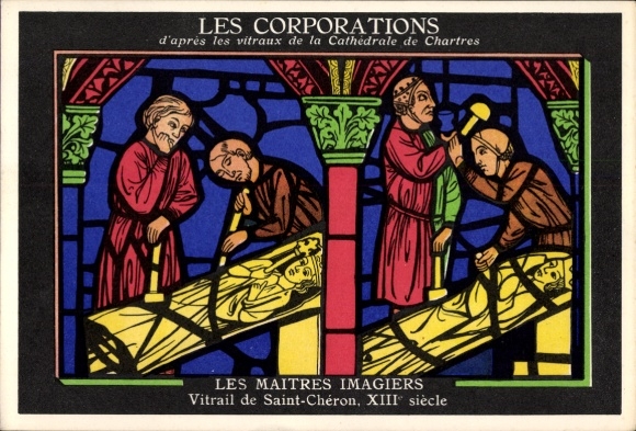 Postcard Chartres Eure et Loir, The Corporations, The Master Image Makers, Saint-Cheron stained glass window