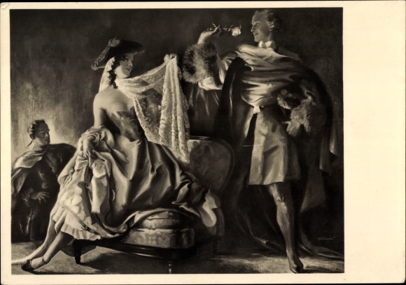Artist PC Engelhard, Jul., homage, lady, man with rose, armchair, HDK 522