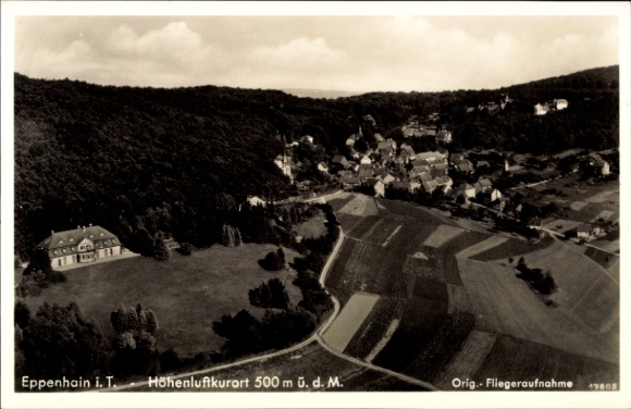 Postcard Eppenhain Kelkheim in the Taunus, aerial view of the mountain health resort, surrounded by forests, fields