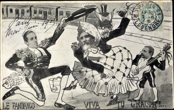 Künstler Ak Le Fandango viva tu Gracia, Präsident Emile Loubet, König Alfons XIII. von Spanien