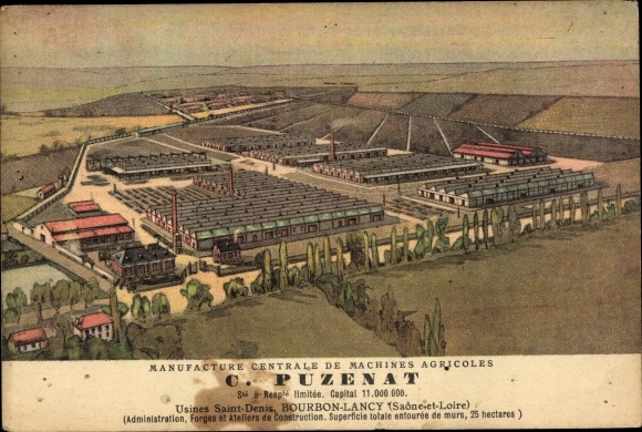 Artist Postcard Bourbon Lancy Saône et Loire, Manufacture Centrale de Machines Agricole C. Puzenat