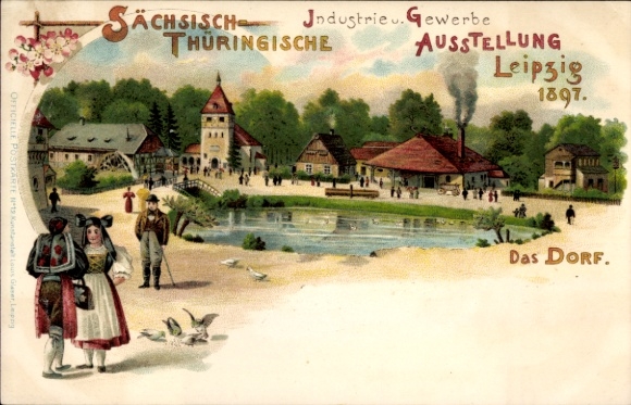 Ak Leipzig, Saksisch-Thüringer Industrietentoonstelling 1897, Het dorp, Landschap