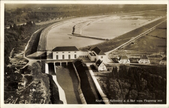 Postcard Kellmünz on the Iller Swabia, power plant from the aircraft