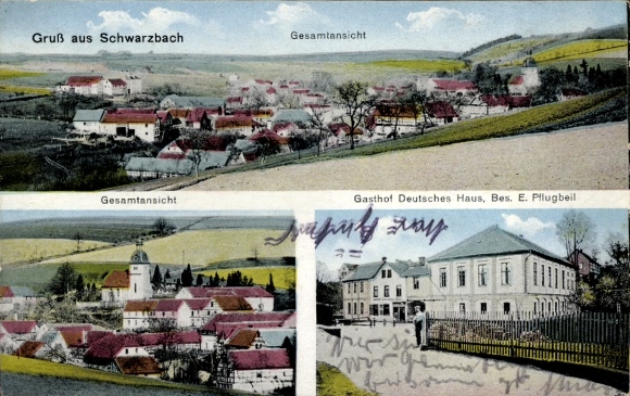 Postcard Schwarzbach in Thuringia, general view, Gasthof Deutsches Haus