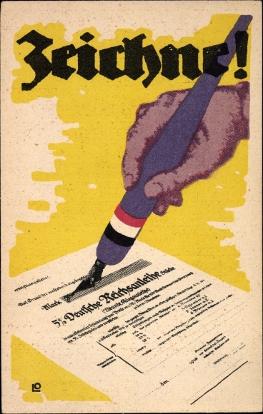 Ak Zeichne, 5. Deutsche Reichsanleihe, Hand mit Füller