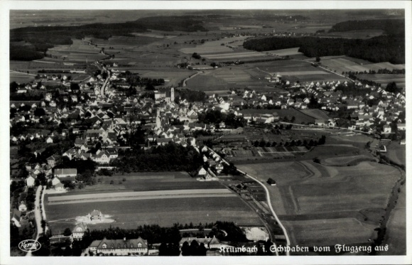 Postcard Krumbach in Schwaben, Krumbad, aerial photograph