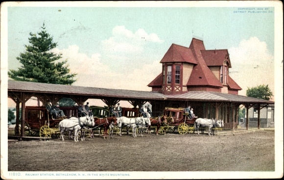 Postcard Bethlehem New Hampshire USA, Train Station, White Mountains