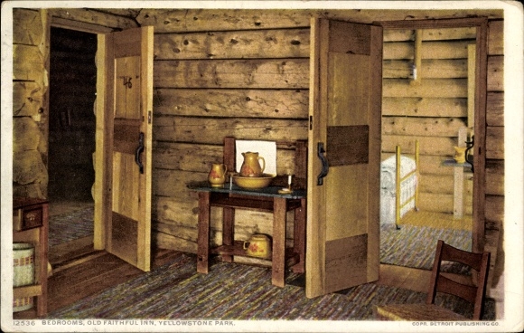 Ak Wyoming VS, Yellowstone National Park, Old Faithful Inn, slaapkamer