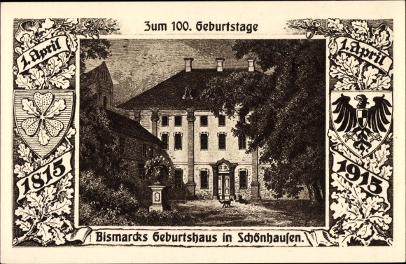 PC Schönhausen on the Elbe, Bismarck&#39;s birthplace, on the occasion of d. 100 birthday