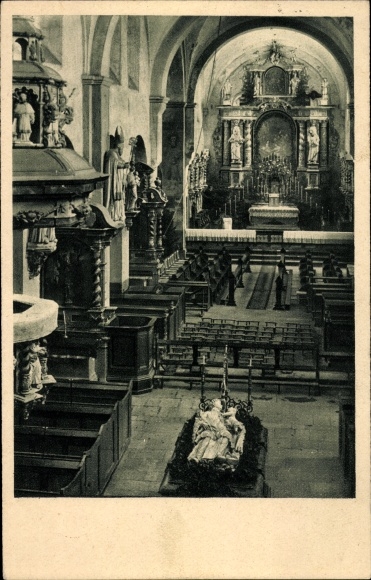 Postcard Urft Kall in the Eifel, Salvatorkolleg, grave of Blessed Hermann Josef, interior, monastery