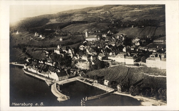 Postcard Meersburg on Lake Constance, aerial photograph