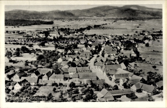 Postcard Gündlingen Breisach am Oberrhein district Breisgau Hochschwarzwald, panoramic view of the city