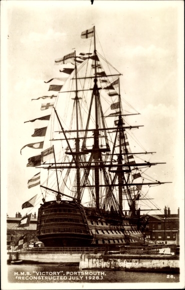PC Portsmouth Hampshire England, British Warship, HMS Victory, reconstructed 1928
