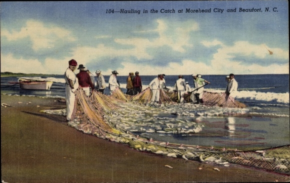 Ak Morehead City North Carolina haalt de vangst binnen