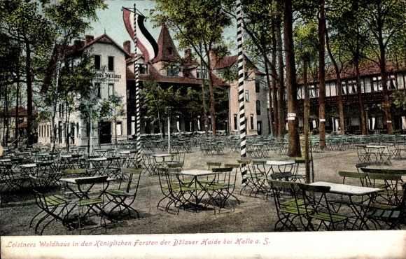 Postcard Dölau Halle an der Saale, Leistner's forest house in the forests of the Dölauer Haide, terrace