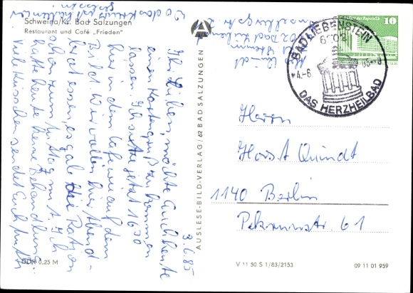 Postcard Schweina Bad Liebenstein in the Wartburg district, restaurant and café Frieden