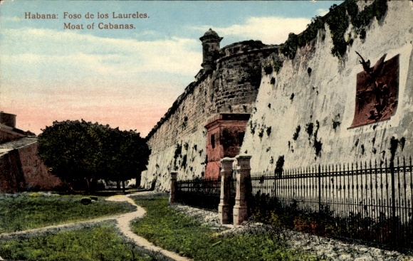 Postcard Havana Habana Cuba, Foso de los Laureles, Cabañas, wall, nature, trees
