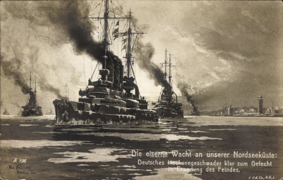 Künstler Ak Teschinsky, Paul, Deutsche Kriegsschiffe, Hochseegeschwader klar zum Gefecht, Nordsee