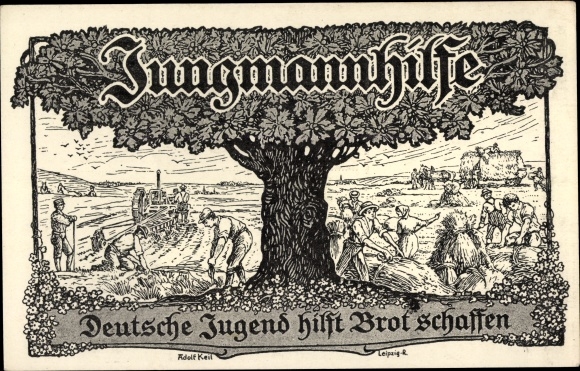 Artist PC Keil, Adolf, Jungmannhilfe, IMO Magdeburg, German youth helps create bread