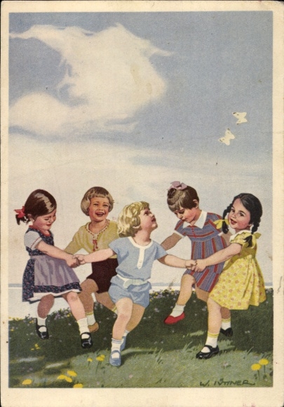 Artist Postcard Jüttner, W., Advertising Indanthren Textiles, Children Dancing