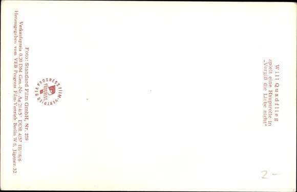 Postcard Actor Will Quadflieg, Leading Role in Don&#39;t Forget Love, portrait