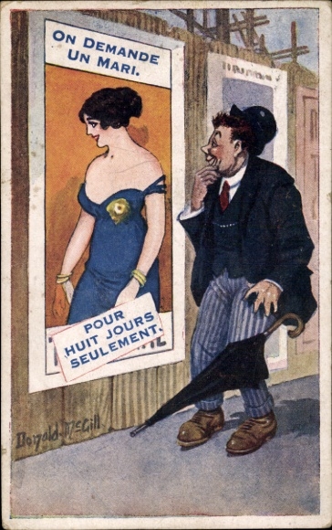 Artist Postcard McGill, Donald, On Demande un Mari, pour huit jours seulement