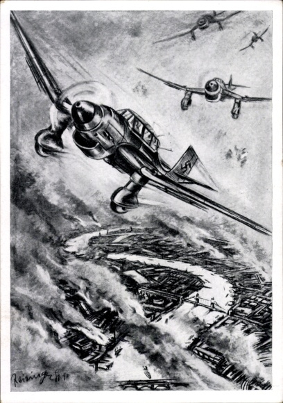 Künstler Ak Reisinger, Georg, Stukas über London, Luftwaffe, Junkers Ju 87 B
