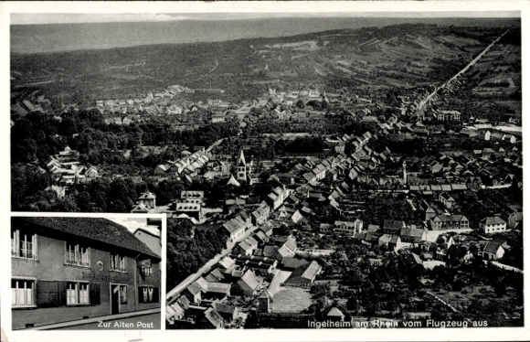 Postcard Ingelheim am Rhein, aerial view of Ingelheim, Gasthaus Zur Alten Post, surroundings
