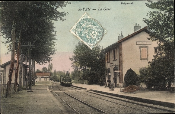 Postcard Saint Yan Saône et Loire, The Station