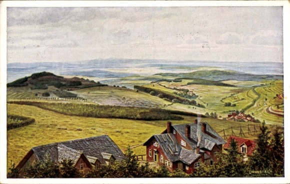 Artist Postcard Lindegreen, K., Schotten Vogelsbergkreis, view from Hoherodskopf