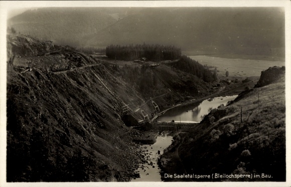 Postcard Saale Orla Kreis, Bleiloch Dam under construction