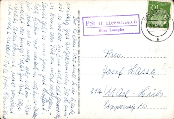 Ak Landpoststempel PSt II Hesselbach über Laasphe