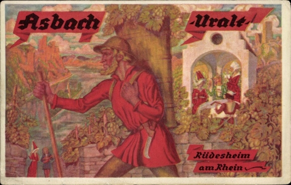 Postcard Rüdesheim am Rhein, Asbach Uralt, brandy