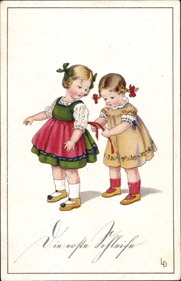 Artist Postcard Döring, Lia, Two Girls, The First Loop