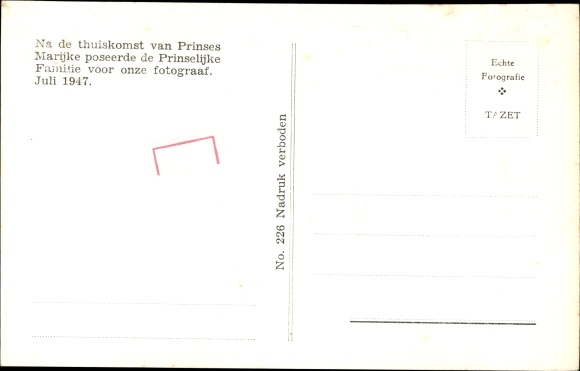 Postcard Queen Juliana of the Netherlands, Prince Bernhard, Princess Beatrix, Irene, Margriet, Christina