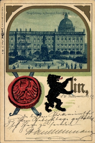 Chromo-Litho Berlin Mitte, Royal Palace, monument, coat of arms seal, bear