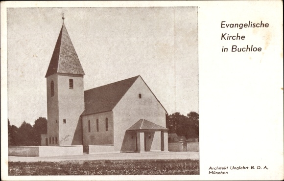 Postcard Buchloe in the Allgäu, Evangelical Church