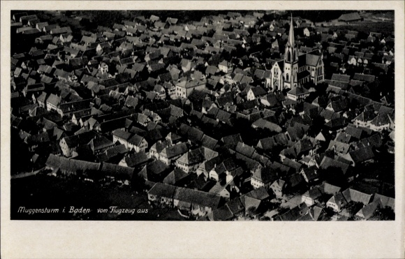 Postcard Muggensturm in Baden, aerial photograph