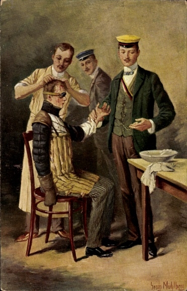 Studentika Artist Postcard Mühlberg, Georg, Rejection after the Mensur