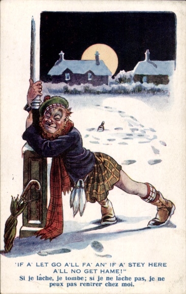 Postcard Scottish Costume, Drunk Man