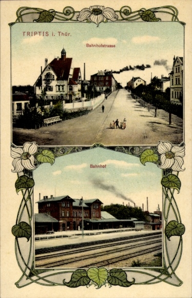 Jugendstil Ak Triptis in Thüringen, Bahnhof Gleisseite, Bahnhofstraße