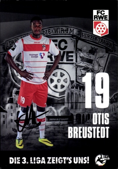 Autograph card footballer Otis Breustedt, FC Rot-Weiß Erfurt, autograph
